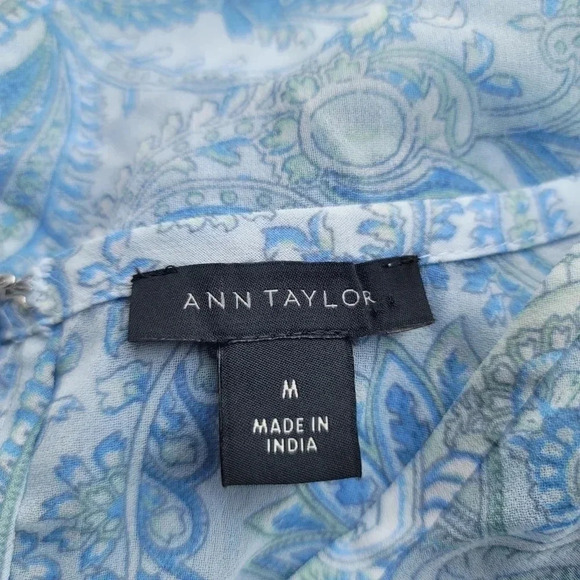 Ann Taylor PAISLEY A LINE TUNIC DRESS Blue White Lightweight Shift 3/4 Slee Sz M - Picture 4 of 11